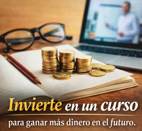 Imagen con texto: Invierte en un curso para ganar más dinero en el futuro.